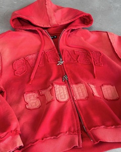 Sudadera con capucha con cremallera, estilo streetwear, de forro polar, corta y de corte holgado, con efecto lavado, bordes y costuras sin rematar, aplique de letras desgastado, más vendida - Product Image 5