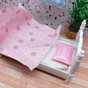 Adorable Miniature Dollhouse Bed Set with Classic White <b>Frame</b> Soft Cream Mattress Tiny <b>Pink</b> Pillow Perfect Scene - Product Image 4