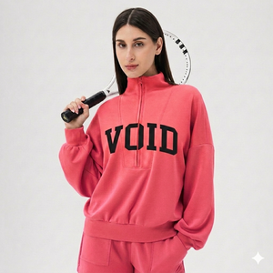 Sudadera Cómoda Personalizada para Mujer, Oversize, con Cierre de Cremallera, Forro Polar Rosa, Estampado de Letras, Cuello Alto, Corte Regular, Estilo Otoñal - Product Image 1
