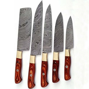 Juego de Cuchillos de Cocina de Damasco Forjados a Mano de 5 Piezas, Juego de Cuchillos Profesionales para Chef con Mango de Madera Roja, OEM, ODM, Venta al Por Mayor - Product Image 2
