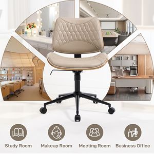Sedia da Ufficio Girevole Moderna in Noce con Schienale in Legno Curvato e Rivestimento in Pelle PU, Senza Braccioli, Altezza Regolabile, Schienale Medio per Scrivanie Piccole, Stile R - Product Image 5