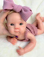 Poupée Reborn en silicone, corps entier, 13 pouces, anatomiquement correcte, réaliste, douce, rose foncé, avec robe à nœud