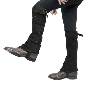 Botas de equitación de cuero genuino de alta calidad, mini chaps para caballo, con estribos de tobillo y cincha, para montar a caballo. - Product Image 2