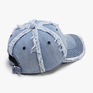 Fashion Unisex 6-Panel 100% Cotton <b>Baseball</b> <b>Cap</b> Heavy Frayed Edges Custom Embroidery Rhinestones Adjustable Soft Top <b>Cap</b> - Product Image 5