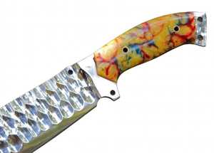 Outil de découpe utilitaire en acier inoxydable forgé et martelé à la main avec manche en résine multicolore - Product Image 5