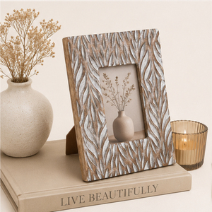 Wholesale Eco-Friendly Carved Mango Wood Photo <b>Frame</b> Handcrafted Leaf Etched <b>Vintage</b> <b>Picture</b> <b>Frame</b> for Tabletop Home Decor - Product Image 4