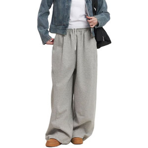 Pantalon large gris pour homme à taille élastique avec poches latérales, coupe décontractée, tricoté, style automne - Product Image 1