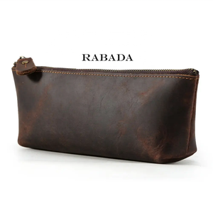 RABADA Real Leather Brown Travel <b>Makeup</b> Pencil Bag Leather Cosmetic Bag for Wholesale - Product Image 1