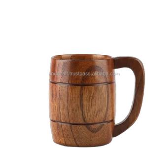 Mug en bois décoratif avec motif floral sculpté à la main et finition brillante pour les boissons chaudes et froides à prix abordable - Product Image 3
