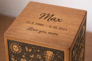 Engraved Sun Moon Wooden Resin Eco-Friendly Durable American Style Cremation Urn for <b>Pet</b> Human Ash <b>Box</b> Ocean Heart Handmade - Product Image 5