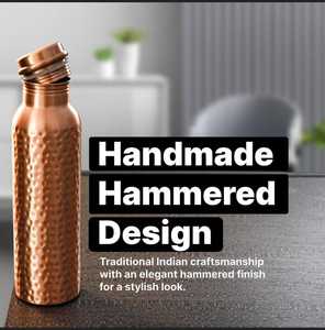 Bouteille d'eau en cuivre pur à 100 % Ayurveda, bien-être ayurvédique, bouteille de voyage anti-fuite de 32 oz, design diamant - Product Image 4