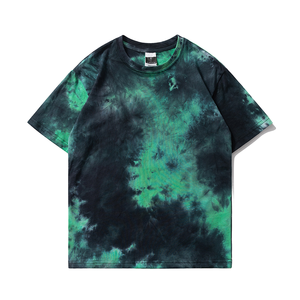 T-shirt graphique tie-dye épais tendance 180 g/m² en coton/fibre de bambou tricoté, couleur dégradée douce, unisexe, streetwear, impression personnalisée - Product Image 5