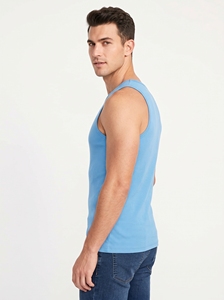 Dumela Men's Solid Blue Ribbed Knitted <b>Sleeveless</b> Tank <b>Top</b> O-Neck Casual Style - Product Image 4