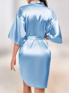 Batas de satén con encaje para mujer, kimono corto, pijama enterizo, lencería, ropa de dormir. Sin reseñas aún. - Product Image 2