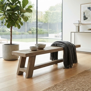 Solid Wood Long Dining <b>Bench</b> Modern Minimalist A Line Frame Leg Natural Teak Style Wooden <b>Bench</b> Home Dining Seating Furniture - Product Image 4
