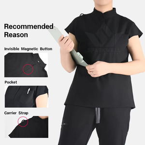 Unisex Lightweight Denim Woven Two-Piece Spandex/Polyester Nurse Uniform Summer Short Sleeve Needle Detection Hospital <b>Scrub</b> <b>Set</b> - Product Image 2