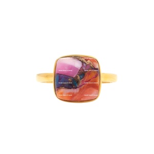 Best Selling Genuine Pink Dahlia Spiny Oyster Copper <b>Turquoise</b> Gemstone 18k Gold Filled Sterling Silver Cushion <b>Ring</b> for Women - Product Image 1