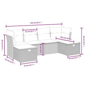 Juego de sofás de patio de ratán sintético marrón de 6 piezas con cojines, muebles duraderos para exteriores - Product Image 4