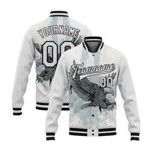 Custom Varsity <b>Jacket</b> <b>Men</b> <b>White</b> Eagle Print Sublimation Front Back Personalized Name Number Casual Autumn Wear - Product Image 1