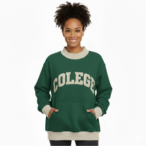 Sudadera Oversize Vintage para Mujer con Hombros Caídos, Poliéster/Algodón con Bordado, Cuello Simulado, Mangas Largas, Otoño Invierno - Product Image 1