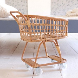 Carrito de Compras de Juguete de Ratán Natural con Ruedas y Asa, Carrito de Supermercado para Niños - Product Image 5