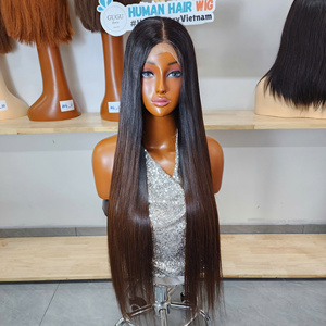 Perruques 100% Cheveux Humains Vierges Vietnamiens Double Drawn 5x5 HD Transparent Lace Front Closure Wig Sans Colle Lisses Comme des Baguettes 32 Pouces - Product Image 3