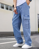 Jeans Homme Personnalisés en Gros, Coupe Ample Droite, Respirants, Taille Mi-Haute, Teints en Pièce, Tissu Adouci, Spandex/Coton