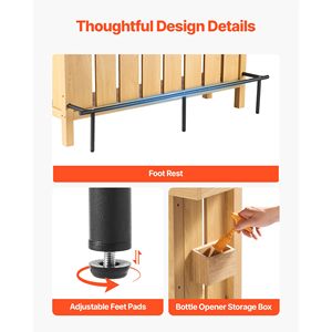 Mueble Bar Negro de 3 Niveles con Estantes de Almacenamiento, Mesa para Vinos, Patas Ajustables, Caja de Almacenamiento para Abrebotellas, Unidad de Bar para el Hogar, Reposapiés Cómodo - Product Image 5