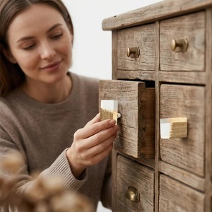 Tirador cilíndrico moderno de resina y latón con diseño de madera maciza, largo y cuadrado, para gabinetes de cocina, cajones, armarios, dormitorios y baños - Product Image 2