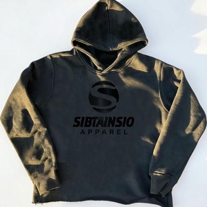 เสื้อฮู้ดดี้สตรีทแวร์ OEM สำหรับฤดูหนาว พิมพ์ลายดิจิตอลตามสั่ง ล้างสีแบบแอซิดวอช ขอบดิบ ทรงปกติ ผ้ายืดสแปนเด็กซ์/โพลีเอสเตอร์ - Product Image 1