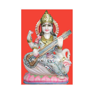 Hermosa Estatua de la Diosa Saraswati Mata en Mármol Blanco Natural, en Posición de Pie con Beeda en la Mano, Utilizada para Decoración de Escuelas y Templos - Product Image 3
