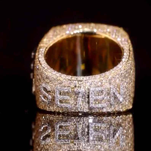 Luxury Rhodium Plated 925 Silver Radiant Cut Moissanite Number Seven Iced Out Hip Hop Statement <b>Ring</b> Unisex Jewelry Gift - Product Image 4