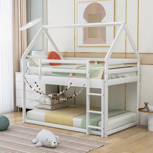 Letto a castello basso bianco a due piazze con scaletta per bambini - Product Image 1