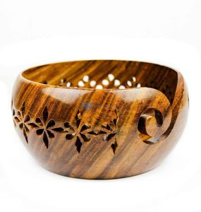 Bol à laine rond en bois pour le crochet et le tricot, support à laine fait main, portable, 15 cm, design tendance - Product Image 2
