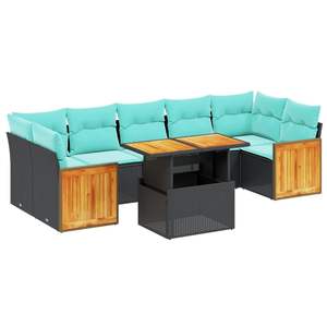 Juego de sofás de patio de ratán sintético negro de 8 piezas con cojines, elegantes muebles de exterior - Product Image 2