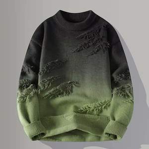 เสื้อสเวตเตอร์ไหมพรมสีดำทรงโอเวอร์ไซส์สำหรับผู้ชาย คอกลม ดีไซน์เว้าช่วงตัว ใส่ได้ในฤดูหนาว ผ้าไม่เป็นขุย ทรงปกติ - Product Image 4