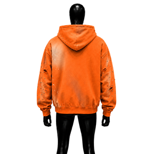 Sweat à capuche zippé respirant pour homme, orange, avec impression par pulvérisation et détails déchirés, durable, texturé, de créateur, luxe, classiques modernes - Product Image 2
