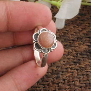 Bague en argent sterling 925 avec pierre de lune naturelle pêche, cabochon rond, bijou de déclaration, vente en gros, fabricant de bijoux - Product Image 2