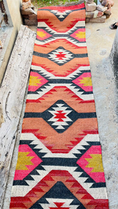 Tapis Kilim en laine tissé à la main, style tribal bohème géométrique, rustique et ethnique, pour couloir, chambre, salon, décoration intérieure - Product Image 4