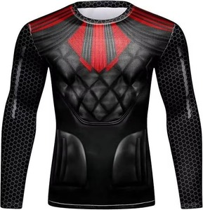 <b>Men's</b> Full Sleeve <b>Compression</b> Rash Guard Black Red Digital Print Quick Dry Spandex Polyester UPF50+ Eco-Friendly Breathable - Product Image 1
