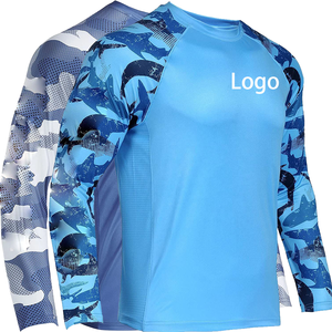 เสื้อแรชการ์ดแขนยาวสำหรับผู้ชาย สีน้ำเงิน พิมพ์ลายทรอปิคอล UPF 50+ ป้องกันแสงแดด เสื้อว่ายน้ำแขนยาว ผ้ายืดสแปนเด็กซ์โพลีเอสเตอร์ - Product Image 1