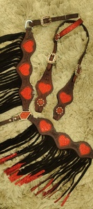 Custom Red Bling Hearts Leather Western Horse Safety Saddles Headstall & Breast Collar Hand <b>Tooled</b> Leather Design Horse Riding - Product Image 2