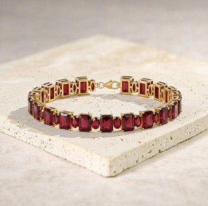 Radiant Cut Lab Grown Ruby <b>Charm</b> Bracelet in 925 Sterling <b>Silver</b> Gold Plated Luxury Tennis Elegant Handmade Jewelry - Product Image 2