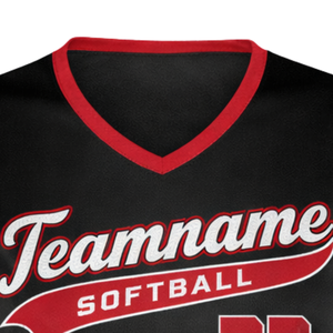 Maillot de softball à sublimation intégrale, dégradé noir-rouge, col en V, uniforme d'équipe personnalisé avec numéro au dos, coupe athlétique - Product Image 4
