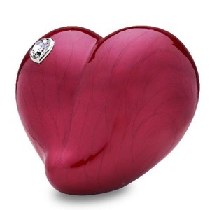 Urne funéraire décorative en forme de cœur rouge foncé avec accent cristal, urne commémorative pour cendres d'adultes, urne cœur souvenir - Product Image 1