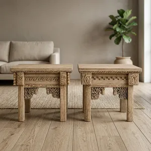 Vintage Wooden Floral Hand Carved Console Table Side Table Coffee Table Seating Stool <b>Bench</b> for <b>Living</b> <b>Room</b> Bedroom Farmhouse - Product Image 6