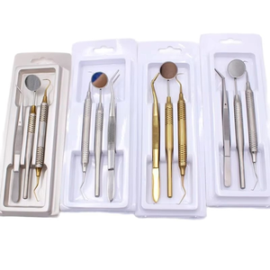 Juego de 3 Piezas de Instrumentos Dentales: Espejo Bucal, Pinzas de Acero Inoxidable y Sonda Curva para Limpieza y Blanqueamiento Dental - Product Image 1