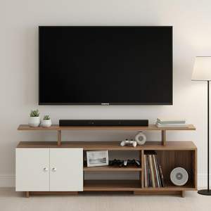 Mueble de TV de Madera Sintética, Mueble de TV con Estantes de Almacenamiento para Sala de Estar, (Teca Exótica y Blanco) - Product Image 1