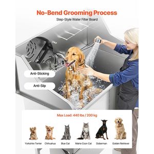 Estación de Lavado para Perros de Acero Inoxidable 304 con Rampa Antideslizante de 50 Pulgadas, Cajón de Almacenamiento y Grifo de Agua Fría y Caliente para Peluquería Canina - Product Image 4