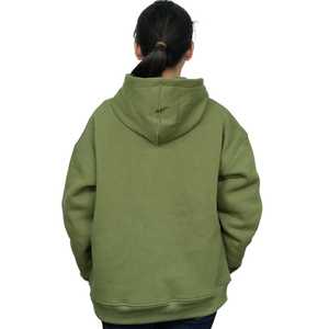 เสื้อฮู้ดผ้าโพลีเอสเตอร์คอตตอนพิมพ์ลายสำหรับผู้หญิง สีเขียวมะกอกล้วน สวมใส่สบาย ทรงหลวม แขนยาว - Product Image 2